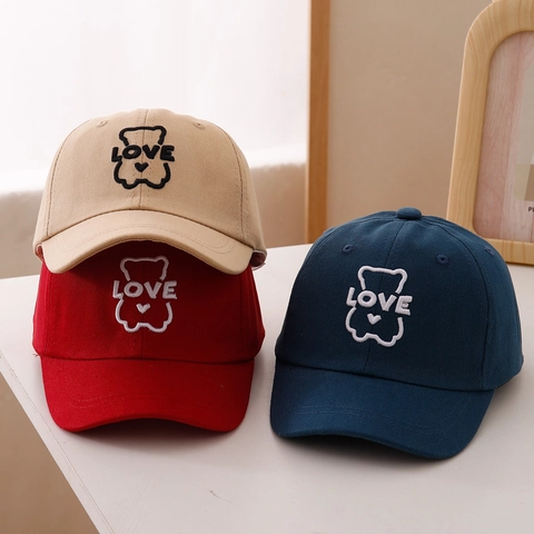 Gorra De Béisbol Para Niños Algodón Transpirable Protección Solar Bordado Oso Dibujos Animados Sombrero Sol Ajustable