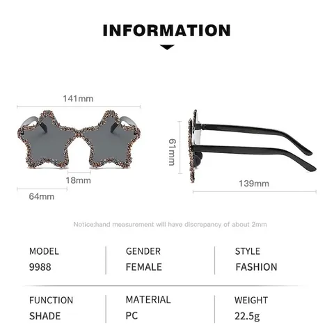 Lunettes De Soleil En Forme D'étoile Sans Monture Avec Strass Protection UV400 Fête Y2K Mode Pour Femmes