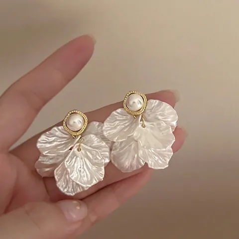 Pendientes De Pétalos De Flores Con Poste De Plata De Ley 925 Perla Artificial De Imitación Estilo Francés Vintage Elegante Para Mujer