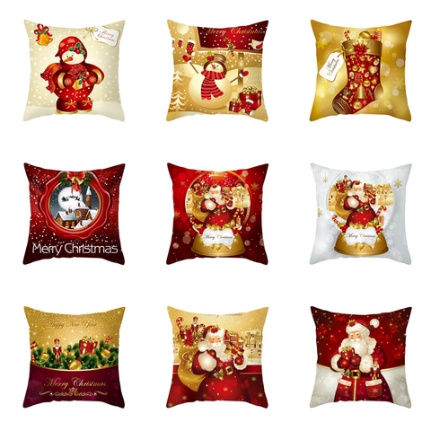 Decoración de Navidad Funda de Almohada Poliéster Piel de Melocotón Papá Noel Muñeco de Nieve Funda de Cojín Cuadrada Sofá Fiesta