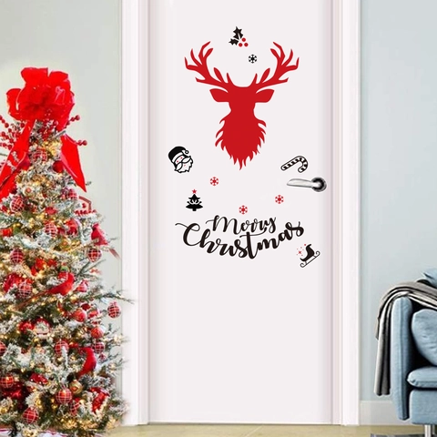 Kerst Muurstickers PVC Waterdicht Zelfklevend Verwijderbaar Rendier Hert Deurstickers Voor Vakantie Venster Decoratie