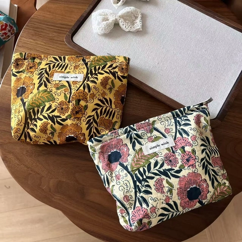 Neceser De Lona De Algodón Con Estampado Floral Indio Vintage Bolsa De Almacenamiento Con Cremallera Para Maquillaje Boho