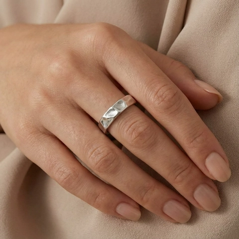 Anello In Acciaio Inossidabile Texture Martellata Irregolare Geometrica Minimalista Gioielli Di Moda Per Donne Elegante Moderno