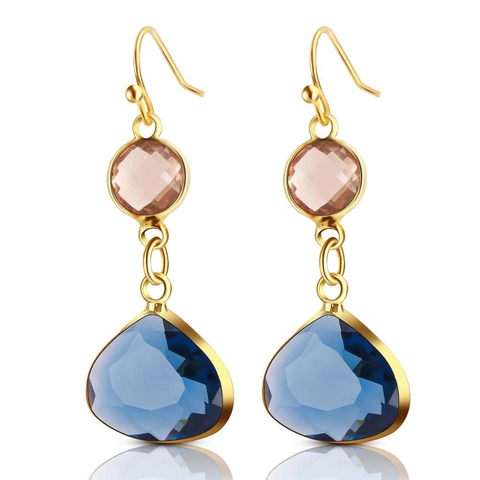 Copper Teardrop Dangle Earrings With Faceted Crystal Glass Water Drop Shape Geometric Elegant Jewelry For Women