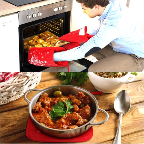 Soportes Para Ollas De Navidad Resistentes Al Calor De Algodón Acolchado Almohadillas Calientes Para Cocina Hornear Hombre De Jengibre Decorativo Rojo