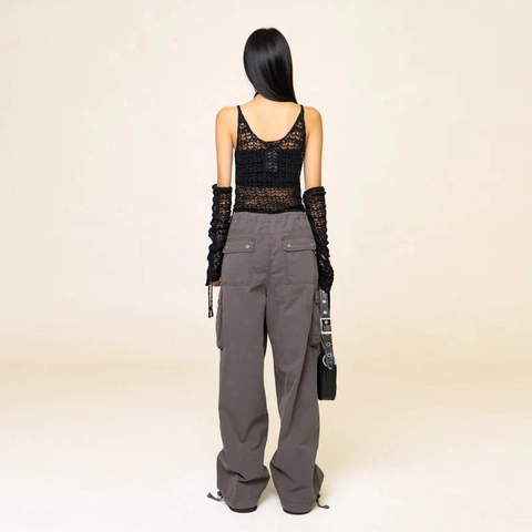 Gehäkeltes Strick Camisole Und Abnehmbare Ärmel Baumwolle Hohl Tank Top Y2K Streetwear Damen