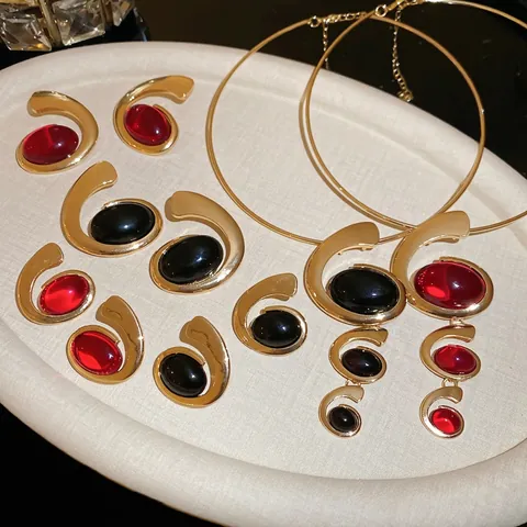 Vintage Paleis Legering Hars Ovalen Oorbellen En Ketting Sieraden Met 925 Sterling Zilveren Oorbel Post Voor Vrouwen