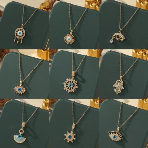 Evil Eye Pendant Necklace Titanium Steel Zircon Hamsa Hand Clavicle Chain Protection Jewelry For Women Gift