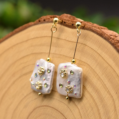 Orecchini a Goccia con Perle Naturali Vintage Barocche Con Perno in Argento Sterling 925 Gioielli Floreali in Strass Placcati Oro Donna
