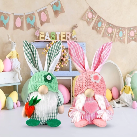 Gnomo De Pascua Orejas De Conejo Peluche Tejido Decoración Hogar Primavera Zanahoria Corazón Tomte Muñeco