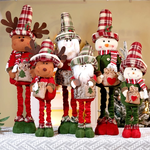 Kerstpoppen Met Intrekbare Poten Kerstman Sneeuwpop Rendier Staande Pluche Ornamenten Gebreide Stof Huis Decoratie