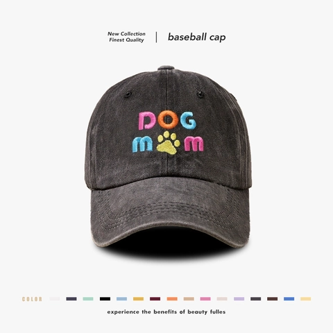 Casquette de Baseball en Coton Lavé Brodée Dog Mom pour Hommes Femmes Réglable Rétro Délavé Chapeau de Soleil Outdoor Dad Hat
