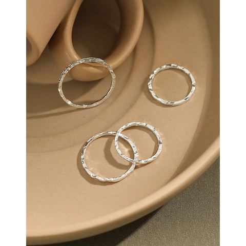Anillo Martillado Irregular Plata De Ley 925 Simple Minimalista Onda Geométrica Joyería De Dedo Para Mujeres