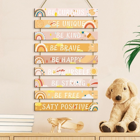 Wanddeko Holzschild Motivierende Sprüche Regenbogen Kinderzimmer Boho Hängedekoration Inspirierend