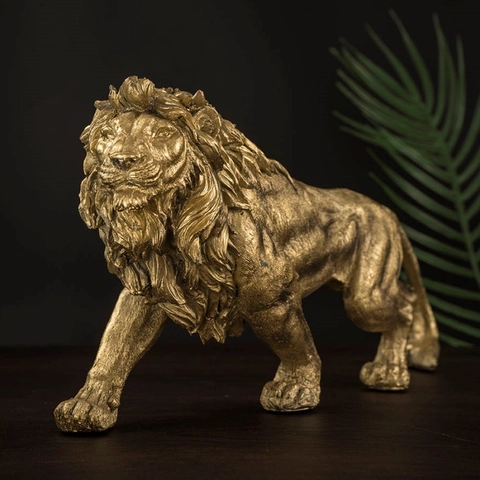 Estatua De León Dorado Escultura De Resin Decoración De Oficina Hogar Sala De Estar Estilo Nórdico Figurita Animal
