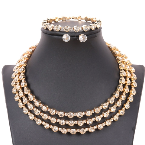 Strass Legering Sieraden Choker Ketting Armband Oorknopjes Fonkelend Elegant Voor Bruiloft Feest Bruid