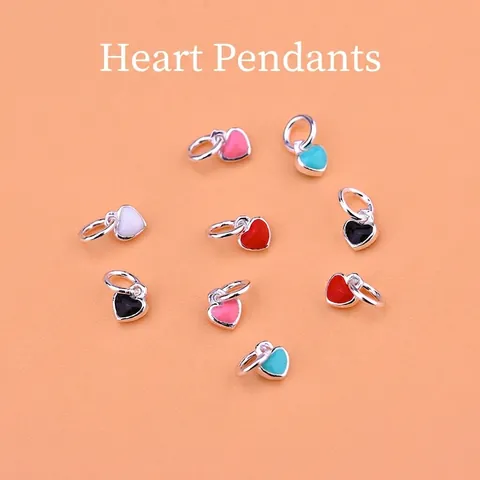 Colgantes Corazón Plata De Ley 925 Esmalte Aceite Goteo Accesorios DIY Joyería Para Mujeres Niñas