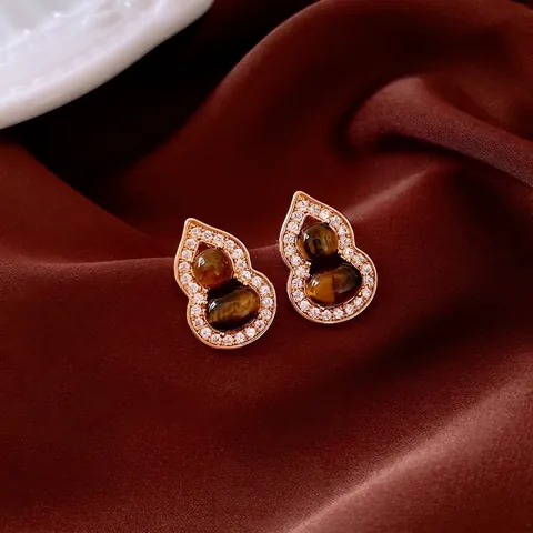 Orecchini A Lobo A Zucca Con Pietra Occhio Di Tigre Zircone Rame E Perno In Argento Sterling 925 Gioielli Vintage Per Donna