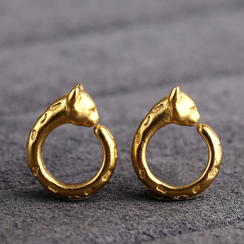 Ciondolo Testa di Leopardo in Argento Sterling 925 Placcato Oro Vintage Animale Fai-da-te Accessorio per Gioielli da Donna
