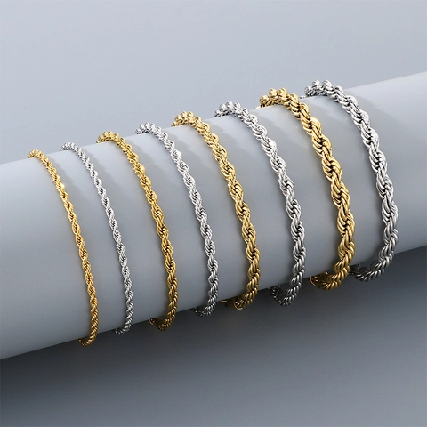 Ensemble Collier Et Bracelet Chaîne Torsadée En Acier Inoxydable Bijoux Style Hip Hop Punk Pour Hommes Femmes