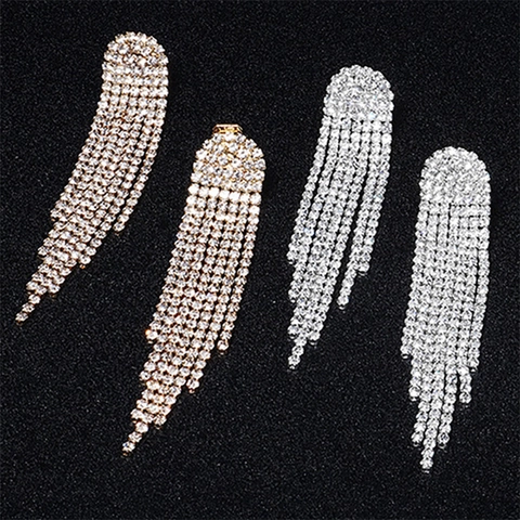 Lange Quasten-Ohrhänger Strass Wasserfall Wassertropfen Kupfer Schmuck Mit Stahl-Ohrstecker Für Frauen