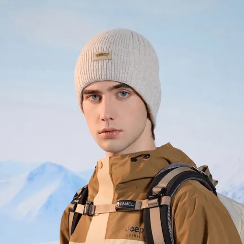 Gorro De Invierno Para Hombre Mezcla De Lana Punto Acanalado Forro Polar Cálido A Prueba De Viento Gorra Con Dobladillo