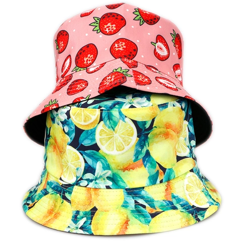 Fruit Print Bucket Hat Polyester Sun Protection Outdoor Summer Fisherman Cap For Women Men