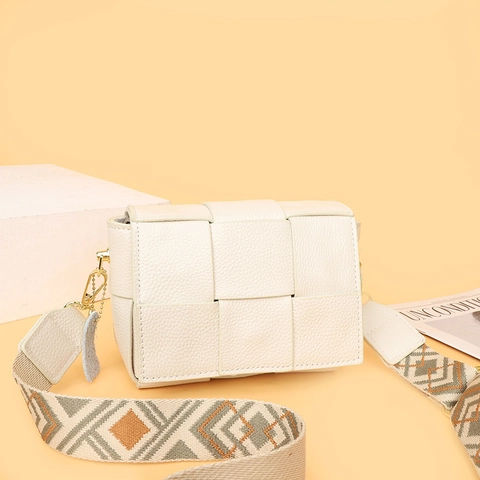 Borsa A Tracolla In Vera Pelle Bovina Intrecciata Tracolla Larga Geometrica Borsa Piccola Quadrata Chic Alla Moda