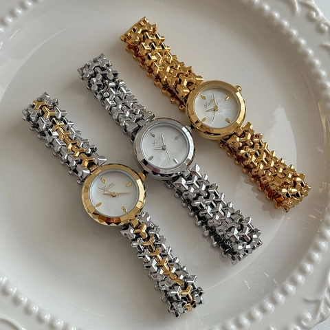 Women's Retro Quartz Watch Mother Of Artificial Pearl Dial Geometric Chain Alloy Stainless Steel Waterproof Vintage Luxury