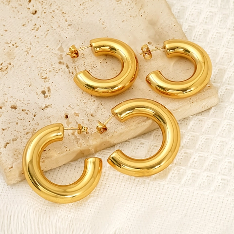 Chunky Hoop Ohrringe 18K Vergoldeter 304 Edelstahl C-Förmige Geometrische Ohrstecker Wasserdicht Für Damen