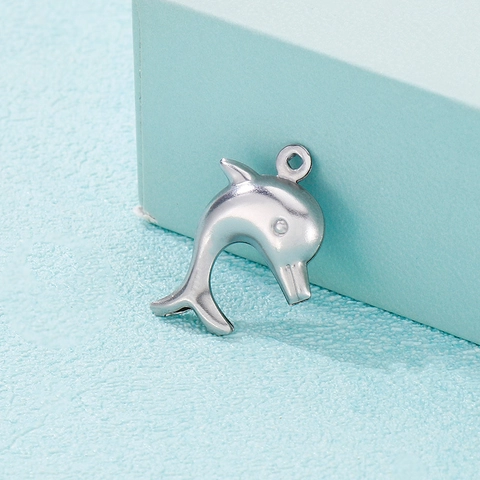 Dolphin Charm Pendant Stainless Steel Hollow Ocean Animal DIY Jewelry Making Accessories Polished Silver Color Small