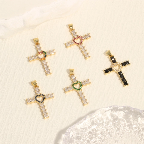 Kruis Hart Hanger Messing 18K Verguld Micro Ingelegd Zirkonia DIY Sieraden Accessoires Mode Hol Ontwerp