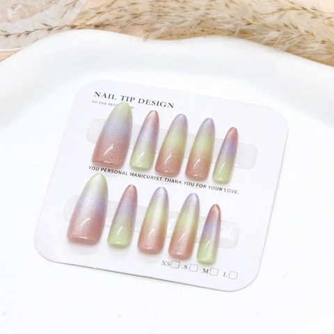 Cat Eye Press On Nägel ABS Kunststoff Lange Stiletto Verlauf Bunte Handgefertigte Wiederverwendbare Künstliche Fingernägel