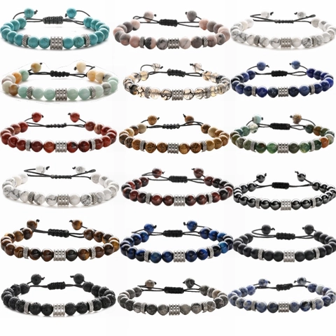 Natural Stone Beaded Bracelet Stainless Steel Accessories Adjustable Woven Rope Unisex Jewelry Trendy Minimalist