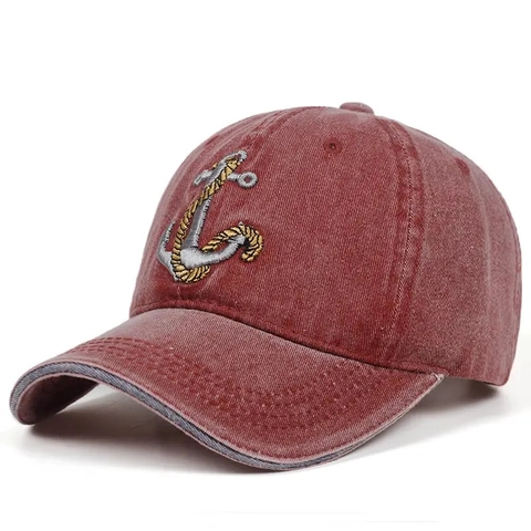 Casquette De Baseball En Coton Lavé Vintage Broderie Ancre Chapeau De Soleil Réglable Style Nautique Rétro