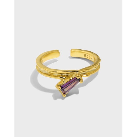 Anello Aperto Regolabile in Argento Sterling S925 per Donna con Texture Irregolare Strass Viola Anello Geometrico Gioielli di Moda Regalo