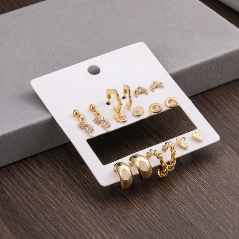 Mond Herz Stern Blitz Hamsa Hand Ohrringe Legierung Strass Gold Geometrisch Damen Edelstahl Ohrstecker Schmuck