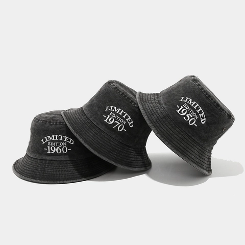 Washed Cotton Bucket Hat Vintage Letter Embroidered Sun Protection Outdoor Retro Style Unisex Breathable Lightweight Short Brim