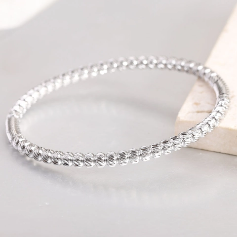 Minimalist Stainless Steel 5mm Textured Bead Bangle Bracelet For Women Gold Silver Electroplated Geometric Fashion Jewelry