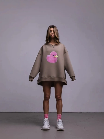 Women Oversized Sweatshirt Cartoon Ente Druck Rundhals Langarm Baumwolle Polyester Mischung American Street Style Top