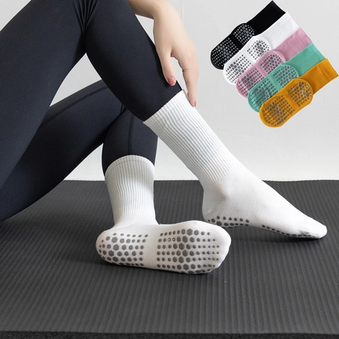 Women Non-Slip Yoga Socks Silicone Grip Mid-Calf Pilates Fitness Socks Soft Breathable Indoor Floor Socks For Gymnastics