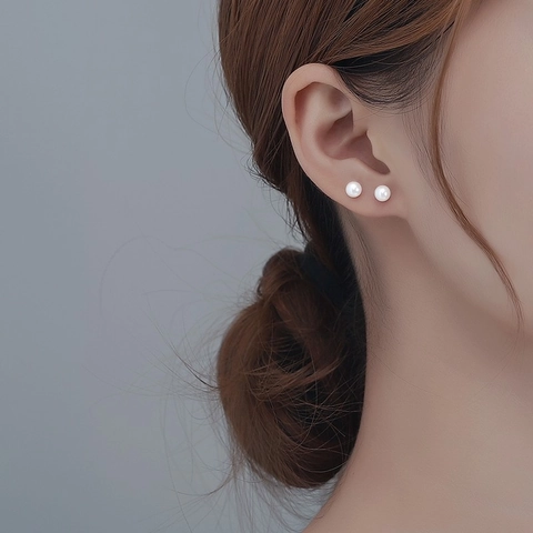 Artificial Pearl Stud Earrings For Women Minimalist Small Round Shell Artificial Pearl With 925 Sterling Silver Earring Post