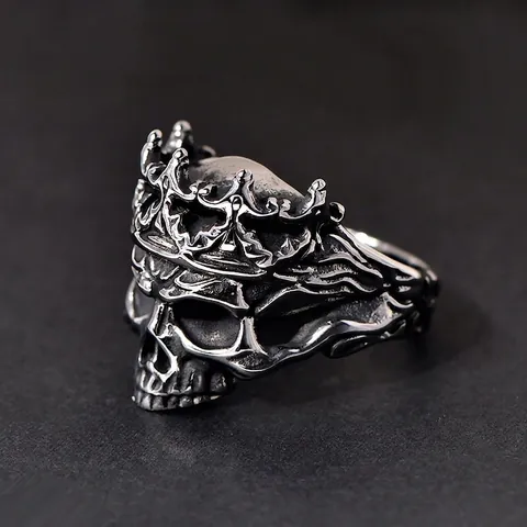 Vintage Skull Crown Ring Stainless Steel Punk Gothic Style Domineering Retro Biker Finger Jewelry Band For Men