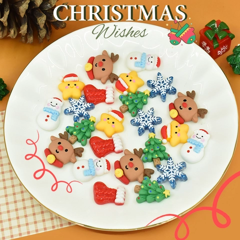 Christmas Resin Charms Flatback DIY Jewelry Making Accessories Snowman Reindeer Snowflake For Hair Clips Phone Case Decor