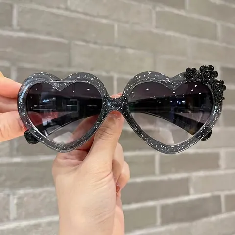 Gafas De Sol Para Niños Con Forma De Corazón Brillo Marco PC Protección UV400 Lentes Degradadas Decoración Flores 3D