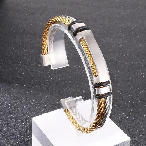 Bracciale Rigido In Cavo Di Acciaio Inossidabile Intrecciato Da Uomo Stile Hip Hop Punk Aperto Regolabile Design Industriale