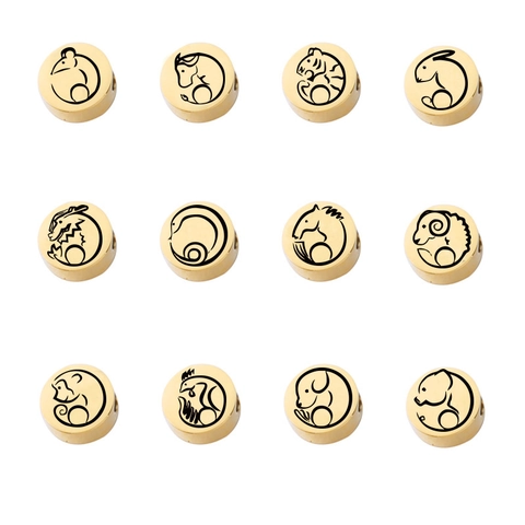 Dijes Signo Zodiacal Chino 304 Acero Inoxidable Redondo Grabado Láser Pulido Espejo Para Fabricación Joyería Collar Pulsera