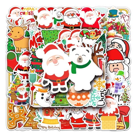 Adesivi Di Natale Cartone Animato Impermeabile PVC Decalcomanie Per Laptop Bagaglio Skateboard Decorazione Simpatici Motivi