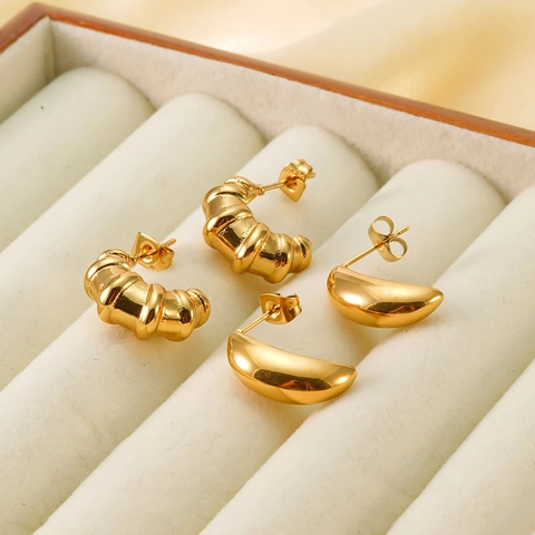Pendientes de Aro Franceses Vintage de Acero Inoxidable Chapado en Oro de 18K en Forma de C Cruasán para Mujer Pendientes Geométricos