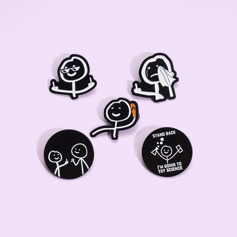 Lustige Cartoon Strichmännchen Emaille Pins Legierung Lack Brosche Set Kreative Meme Abzeichen Für Rucksack Jacke Zubehör Herren Damen